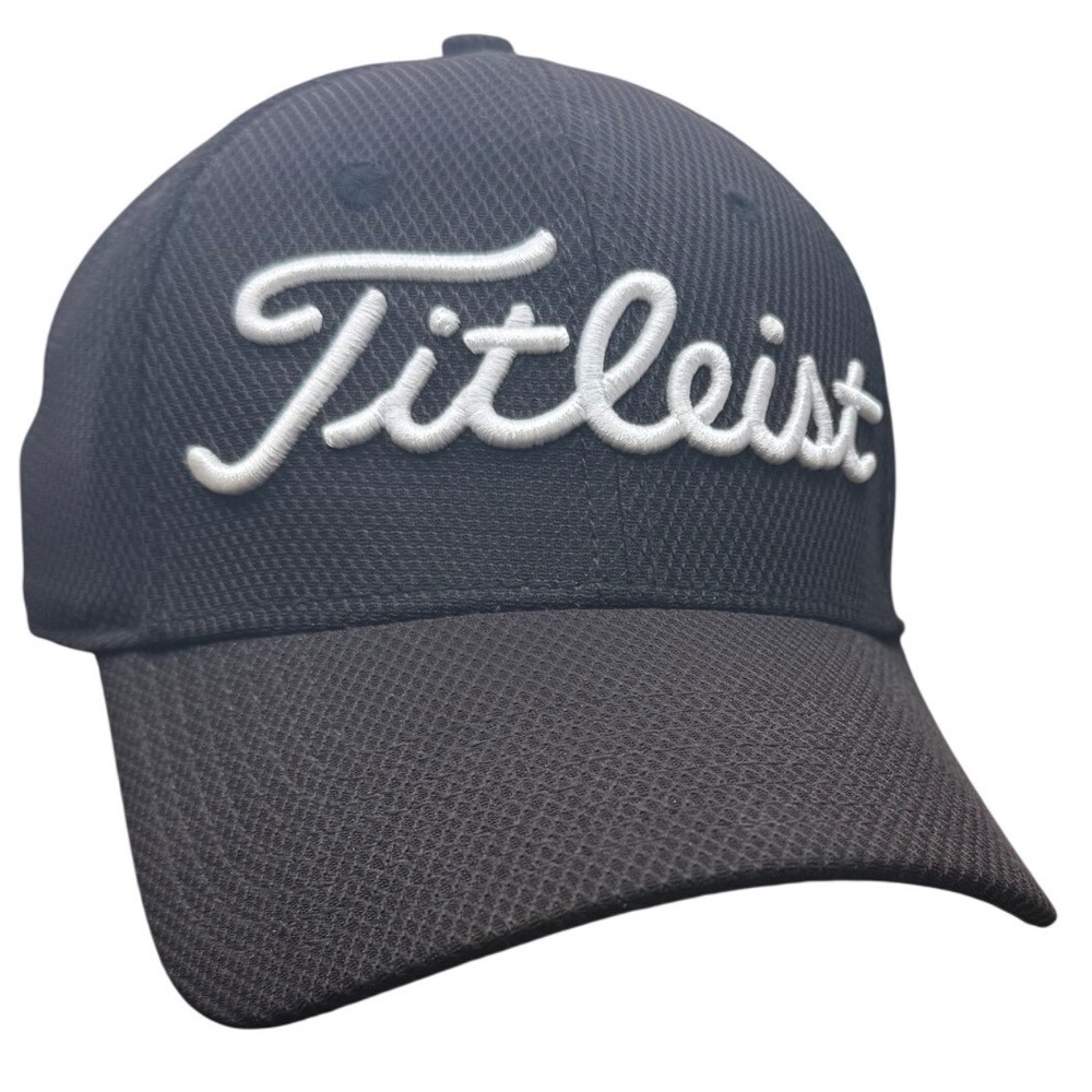 Titleist Performance Golf Hat Black Fitted M/L Raised Logo Mesh Baseball Cap
